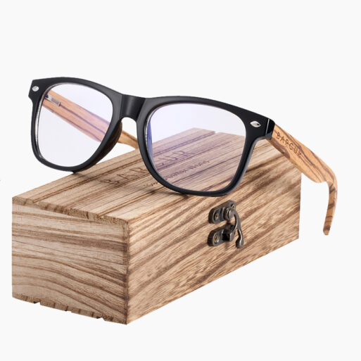 BARCUR - Γυαλιά Anti-Blue Ray Zebrawood Bamboo Wayfarer Style Μαύρα (8720)