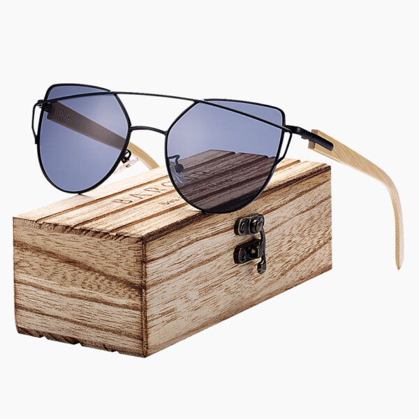 BARCUR - Γυαλιά Ηλίου Bamboo Cat Eye Style με Black Polarized Φακό (2041)