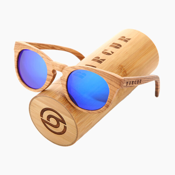 BARCUR - Γυαλιά Ηλίου Zebrawood Upturned Style με Sky Blue Polarized Φακό (7102)