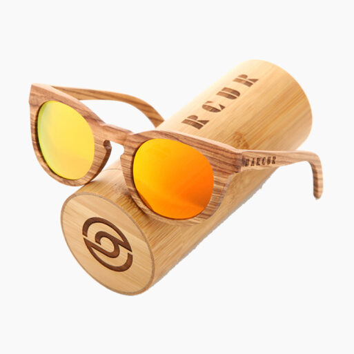 BARCUR - Γυαλιά Ηλίου Zebrawood Upturned Style με Orange Polarized Φακό (7102)