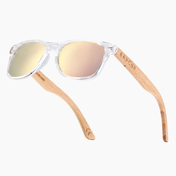 BARCUR - Γυαλιά Ηλίου Παιδικά Bamboo Wayfarer Style Crystal με Rose/Gold Polarized Φακό (300)