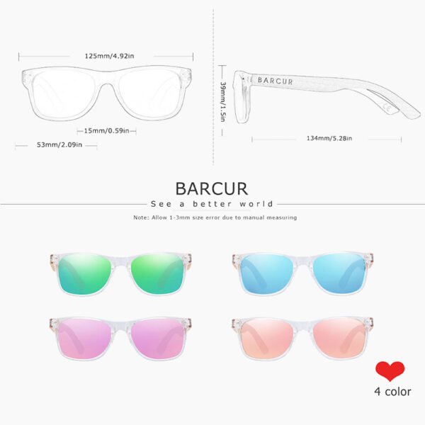 BARCUR - Γυαλιά Ηλίου Παιδικά Bamboo Wayfarer Style Crystal με Sky Blue Polarized Φακό (300)