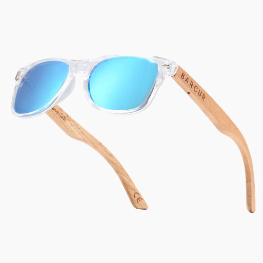 BARCUR - Γυαλιά Ηλίου Παιδικά Bamboo Wayfarer Style Crystal με Sky Blue Polarized Φακό (300)