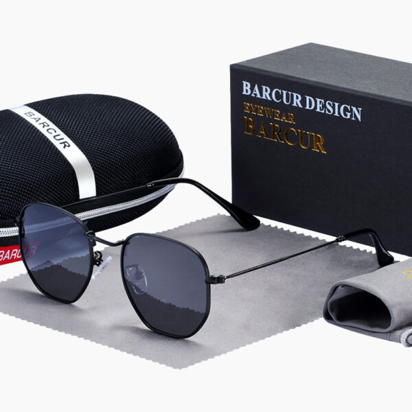 BARCUR - Γυαλιά Ηλίου Hexagon Stainless Black Σκελετός & Black Φακός Polarized (3548)