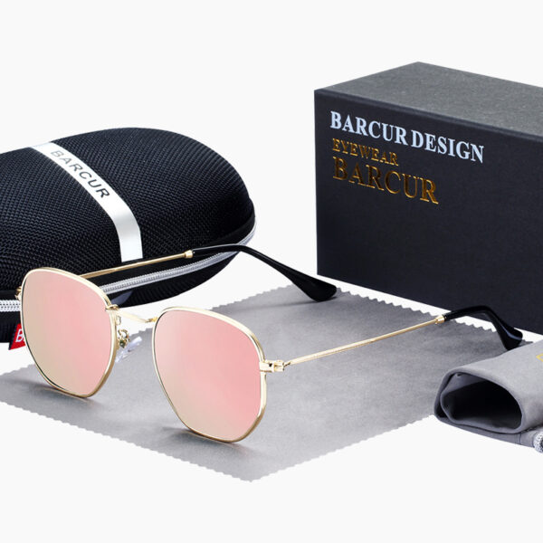 BARCUR - Γυαλιά Ηλίου Hexagon Stainless Gold Σκελετός & Rose/Gold Φακός Polarized (3548)