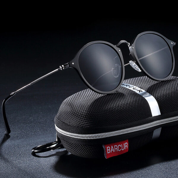 BARCUR - Γυαλιά Ηλίου Round Stainless Black Σκελετός & Black Φακός Polarized (8575)