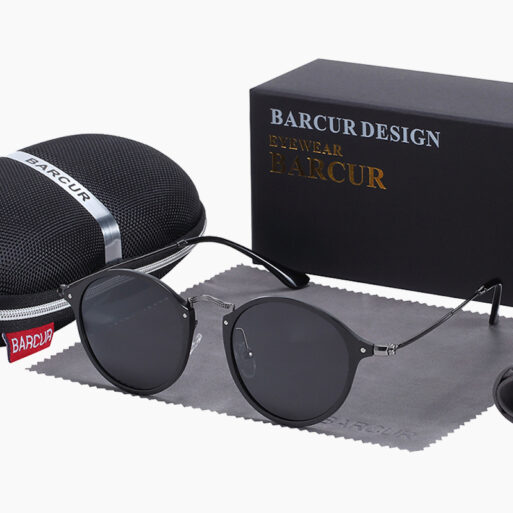 BARCUR - Γυαλιά Ηλίου Round Stainless Black Σκελετός & Black Φακός Polarized (8575)