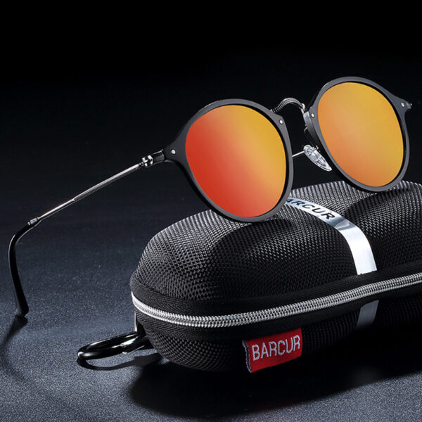 BARCUR - Γυαλιά Ηλίου Round Stainless Black Σκελετός & Orange Φακός Polarized (8575)