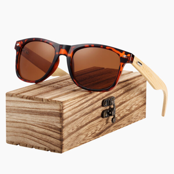 BARCUR - Γυαλιά Ηλίου Bamboo Wayfarer Style Leopard με Tea Polarized Φακό (4175)