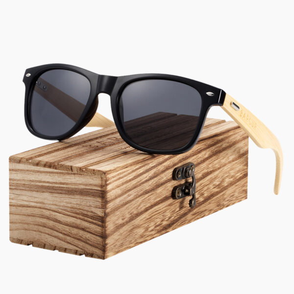 BARCUR - Γυαλιά Ηλίου Bamboo Wayfarer Style Μαύρα με Black Polarized Φακό (4175)