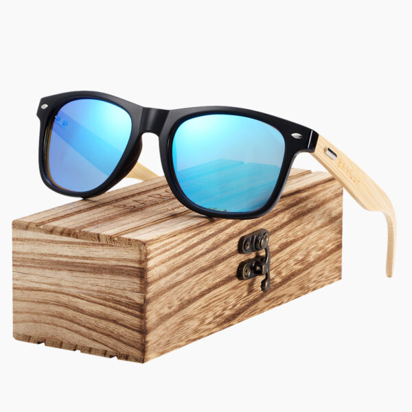 BARCUR - Γυαλιά Ηλίου Bamboo Wayfarer Style Μαύρα με Bleu Polarized Φακό (4175)