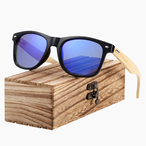 BARCUR - Γυαλιά Ηλίου Bamboo Wayfarer Style Μαύρα με Dark Blue Polarized Φακό (4175)