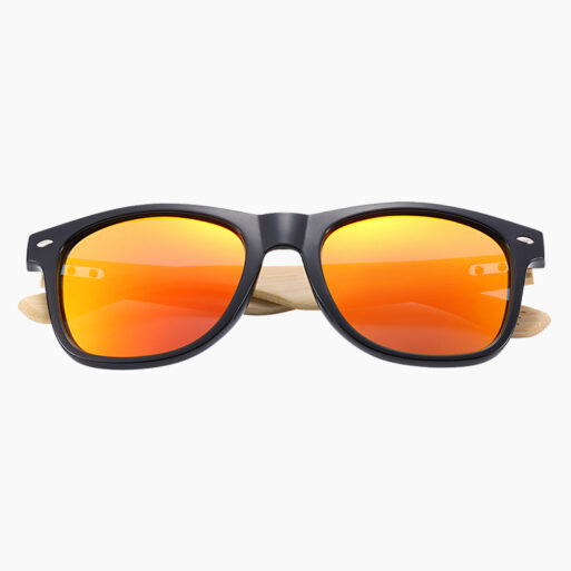 BARCUR - Γυαλιά Ηλίου Bamboo Wayfarer Style Μαύρα με Orange Polarized Φακό (4175)