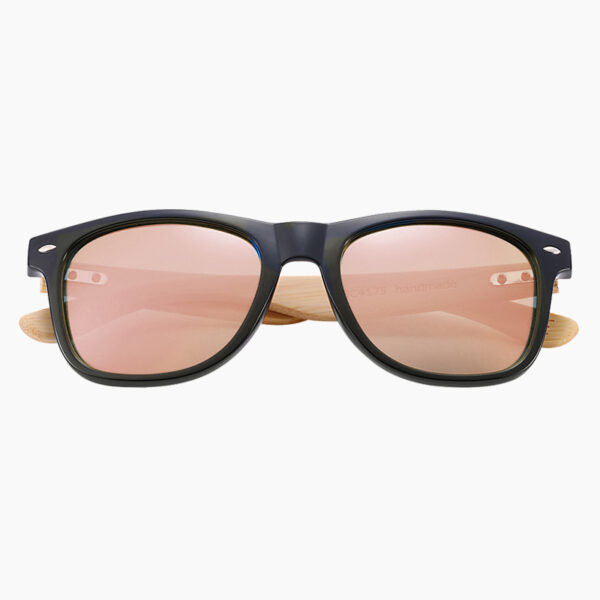 BARCUR - Γυαλιά Ηλίου Bamboo Wayfarer Style Μαύρα με Rose Gold Polarized Φακό (4175)