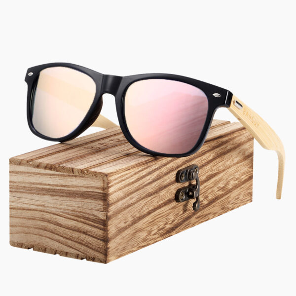 BARCUR - Γυαλιά Ηλίου Bamboo Wayfarer Style Μαύρα με Rose Gold Polarized Φακό (4175)