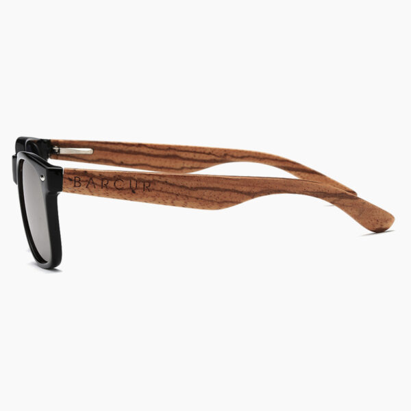 BARCUR - Γυαλιά Ηλίου Bamboo Zebrawood Wayfarer Style Μαύρα με Sky Blue Polarized Φακό (8720)