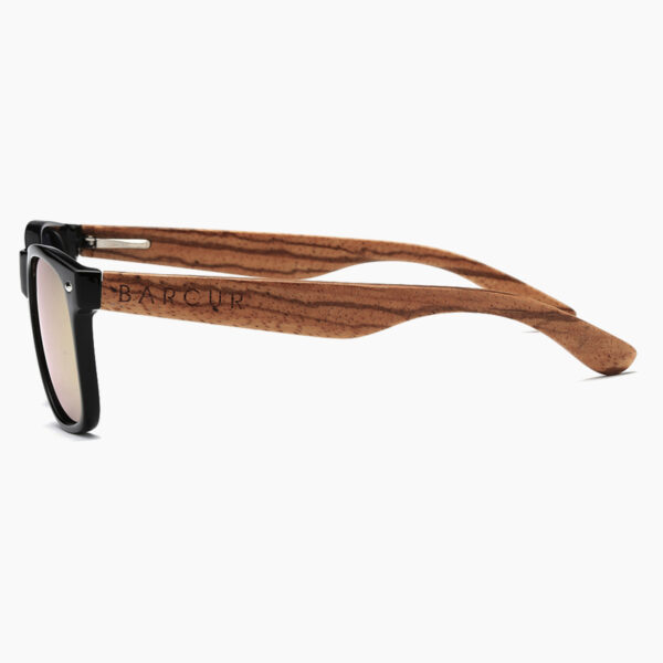 BARCUR - Γυαλιά Ηλίου Bamboo Zebrawood Wayfarer Style Μαύρα με Rose/Gold Polarized Φακό (8720)