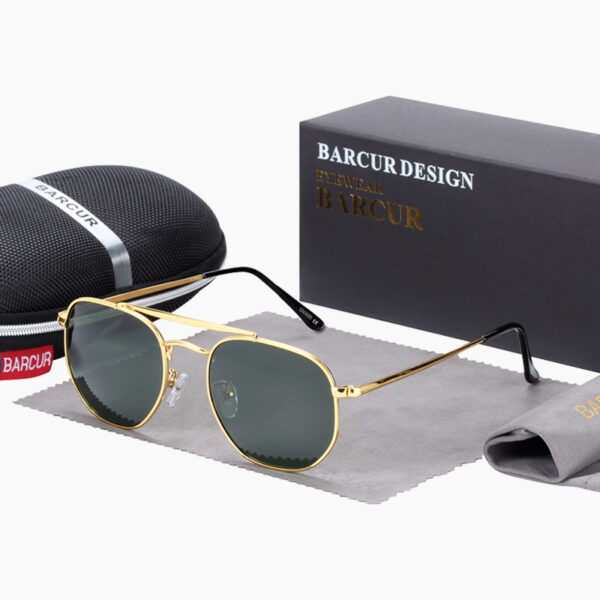 BARCUR - Γυαλιά Ηλίου Retro Hexagon Stainless Gold Σκελετός & Greenkish Φακός Polarized (3550)