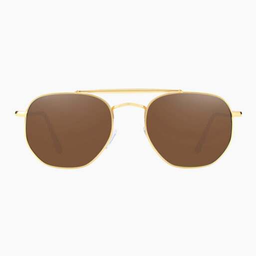 BARCUR - Γυαλιά Ηλίου Retro Hexagon Stainless Gold Σκελετός & Tea Φακός Polarized (3550)