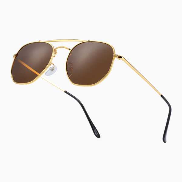 BARCUR - Γυαλιά Ηλίου Retro Hexagon Stainless Gold Σκελετός & Tea Φακός Polarized (3550)