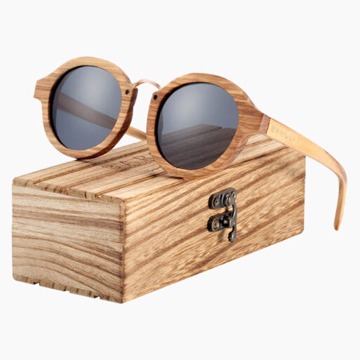 BARCUR - Γυαλιά Ηλίου Zebrawood Round Style με Grey Polarized Φακό (7104)