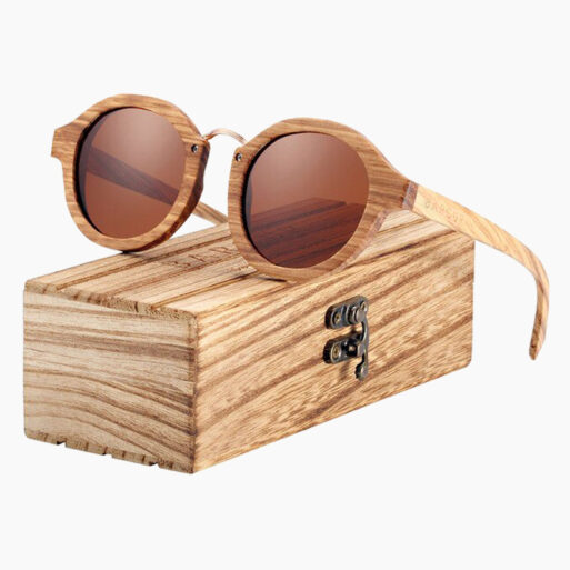 BARCUR - Γυαλιά Ηλίου Zebrawood Round Style με Tea Polarized Φακό (7104)