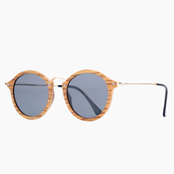 BARCUR - Γυαλιά Ηλίου Zebrawood Vintage Round Style με Black Polarized Φακό (7105)