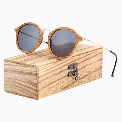 BARCUR - Γυαλιά Ηλίου Zebrawood Vintage Round Style με Black Polarized Φακό (7105)