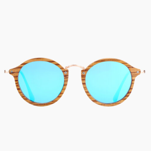 BARCUR - Γυαλιά Ηλίου Zebrawood Vintage Round Style με Sky Blue Polarized Φακό (7105)