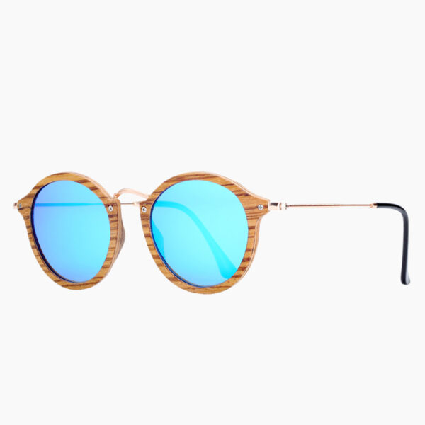 BARCUR - Γυαλιά Ηλίου Zebrawood Vintage Round Style με Sky Blue Polarized Φακό (7105)