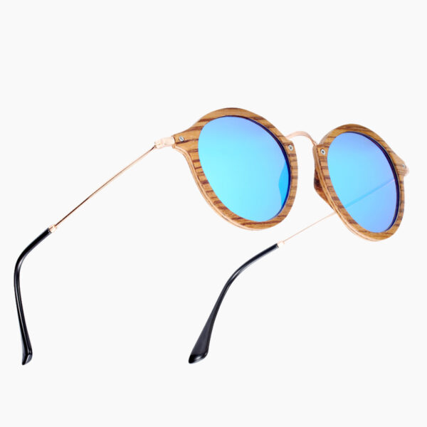 BARCUR - Γυαλιά Ηλίου Zebrawood Vintage Round Style με Sky Blue Polarized Φακό (7105)