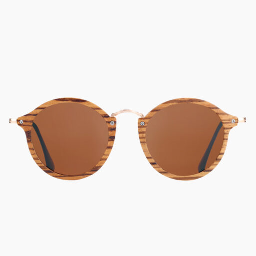 BARCUR - Γυαλιά Ηλίου Bamboo Vintage Round Style με Tea Polarized Φακό (7105)