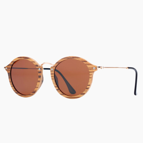 BARCUR - Γυαλιά Ηλίου Bamboo Vintage Round Style με Tea Polarized Φακό (7105)