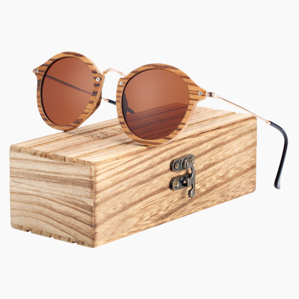 BARCUR - Γυαλιά Ηλίου Zebrawood Vintage Round Style με Tea Polarized Φακό (7105)