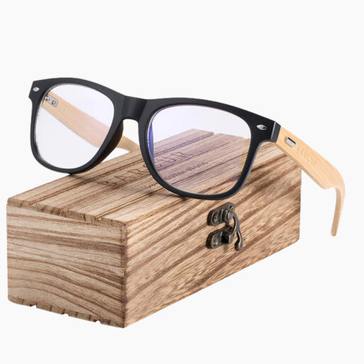 BARCUR - Γυαλιά Anti-Blue Ray Bamboo Wayfarer Style Matte Μαύρα (4175)