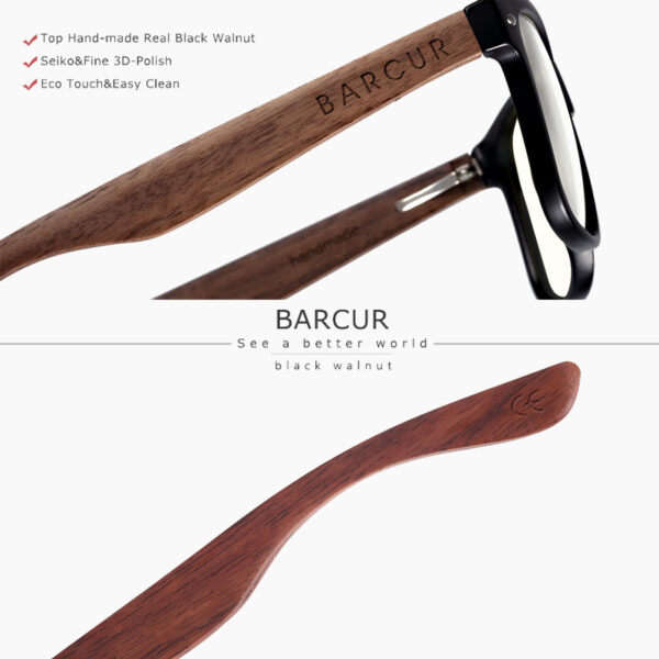 BARCUR - Γυαλιά Anti-Blue Ray Wallnut Wayfarer Style Gloss Μαύρα (8700)