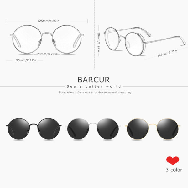 BARCUR - Γυαλιά Ηλίου Round Stainless Gold Σκελετός & Black Φακός Polarized (8370)