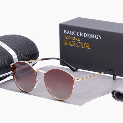 BARCUR - Γυαλιά Ηλίου Round Stainless Gold Σκελετός & Tea Φακός Polarized (8079)