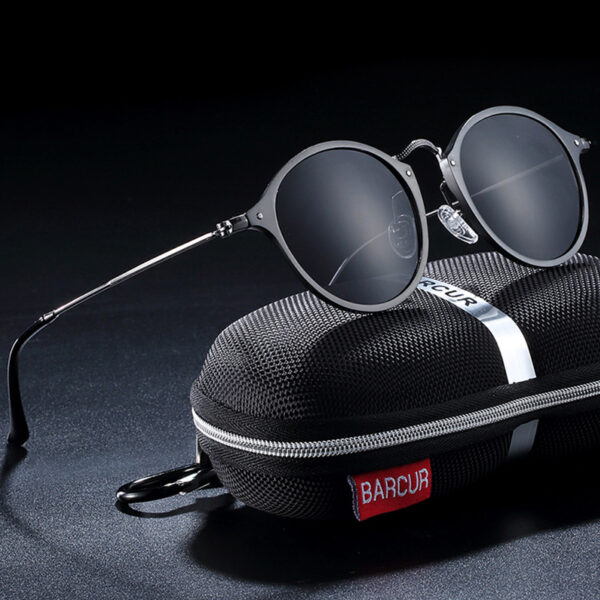 BARCUR - Γυαλιά Ηλίου Round Stainless Gun Σκελετός & Black Φακός Polarized (8575)