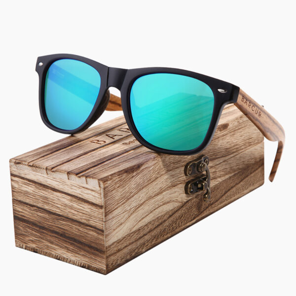 BARCUR - Γυαλιά Ηλίου Bamboo Zebrawood Wayfarer Style Μαύρα με Chameleon Polarized Φακό (8720)