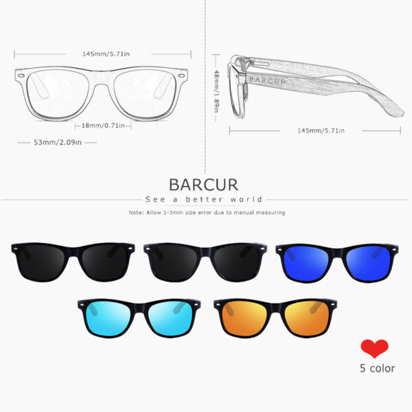 BARCUR - Γυαλιά Ηλίου Walnut Wayfarer Style Μαύρα με Black Polarized Φακό (8700)