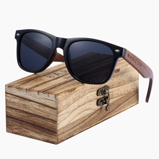 BARCUR - Γυαλιά Ηλίου Walnut Wayfarer Style Μαύρα με Black Polarized Φακό (8700)