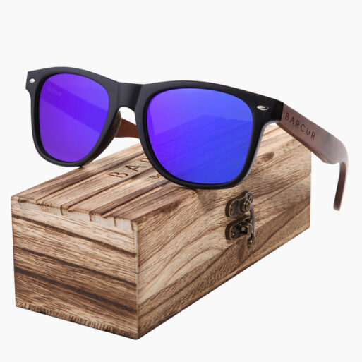 BARCUR - Γυαλιά Ηλίου Walnut Wayfarer Style Μαύρα με Dark Blue Polarized Φακό (8700)