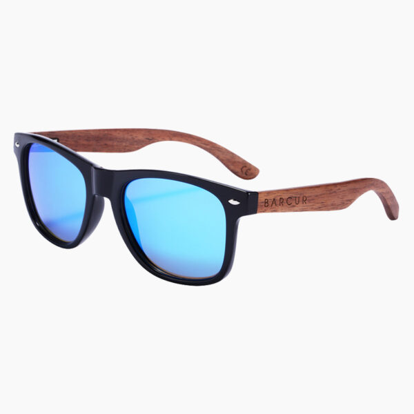 BARCUR - Γυαλιά Ηλίου Walnut Wayfarer Style Μαύρα με Sky Blue Polarized Φακό (8700)