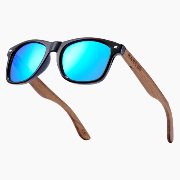 BARCUR - Γυαλιά Ηλίου Walnut Wayfarer Style Μαύρα με Sky Blue Polarized Φακό (8700)