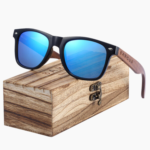 BARCUR - Γυαλιά Ηλίου Walnut Wayfarer Style Μαύρα με Sky Blue Polarized Φακό (8700)