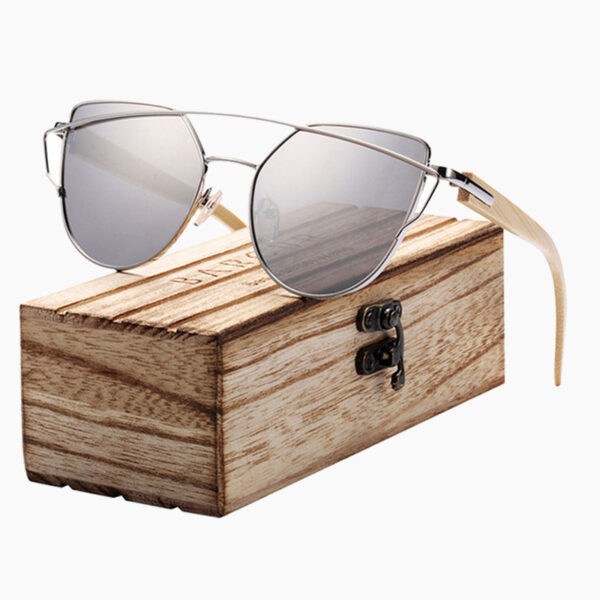 BARCUR - Γυαλιά Ηλίου Bamboo Cat Eye Style με Silver Polarized Φακό (2041)