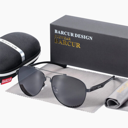 BARCUR - Γυαλιά Ηλίου Pilot Stainless Black Σκελετός & Black Φακός Polarized (8751)