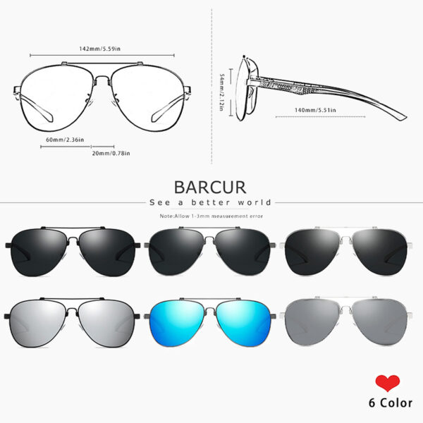 BARCUR - Γυαλιά Ηλίου Pilot Stainless Black Σκελετός & Black Φακός Polarized (8751)