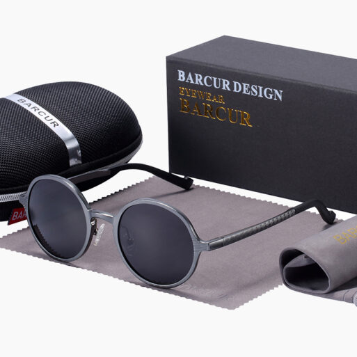 BARCUR - Γυαλιά Ηλίου Round Stainless Grey Σκελετός & Grey Φακός Polarized (8566)